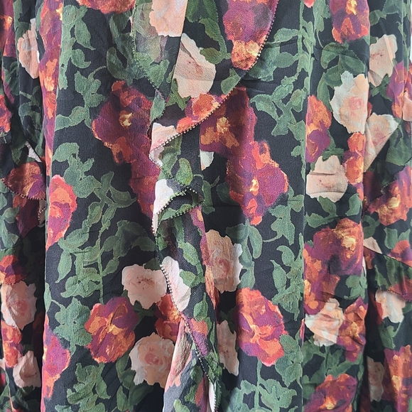 ECRU 100% silk long sleeve peephole chest ruffled sleeves romantic blouse, XL - Picture 4 of 10